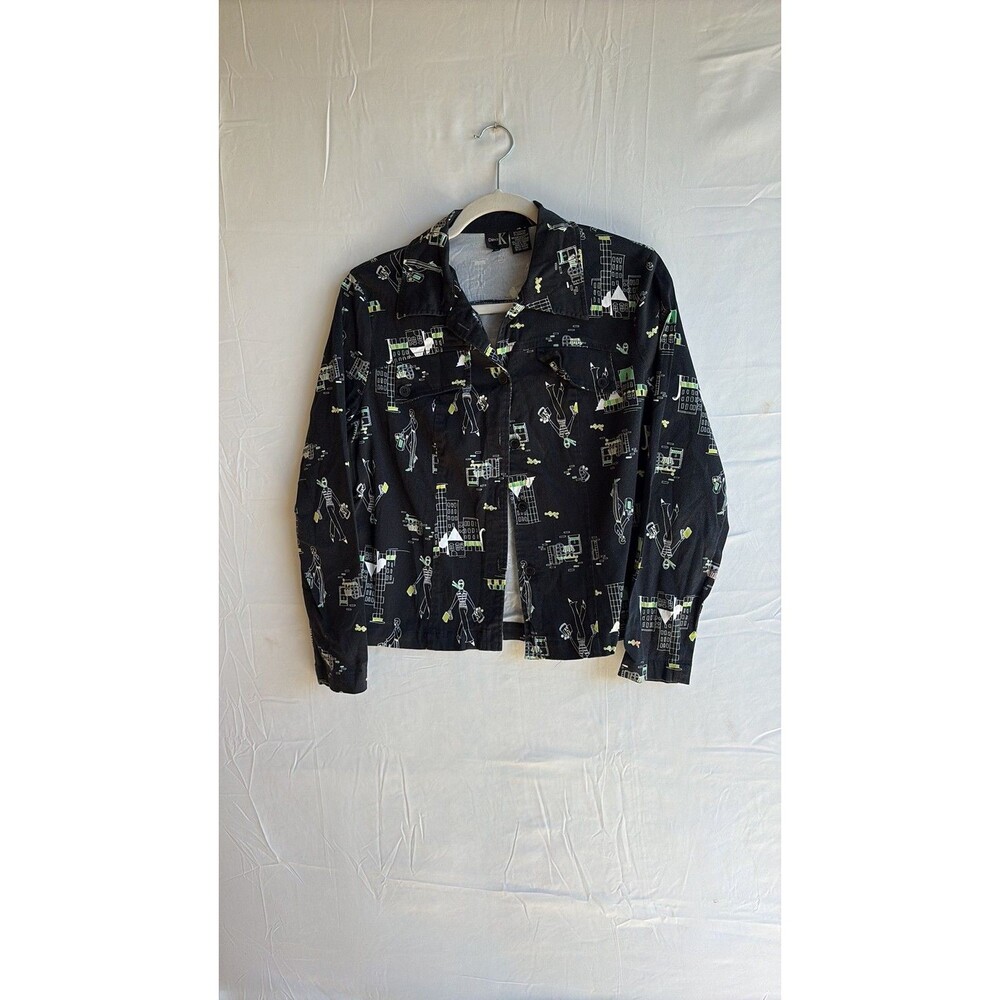 Dina K Vintage Style Novelty Print Cityscape Button Up Jacket